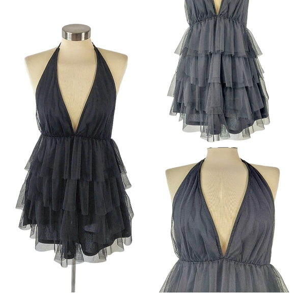 Lucy In The Sky Black Sukie Mesh Ruffled Mini Dress - Picture 9 of 13